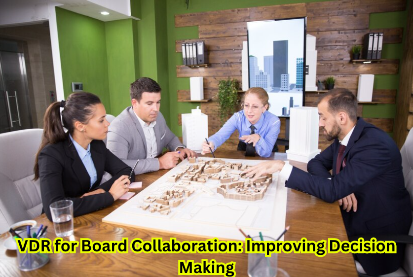 "Virtual Data Room (VDR) facilitating collaborative board decisions."